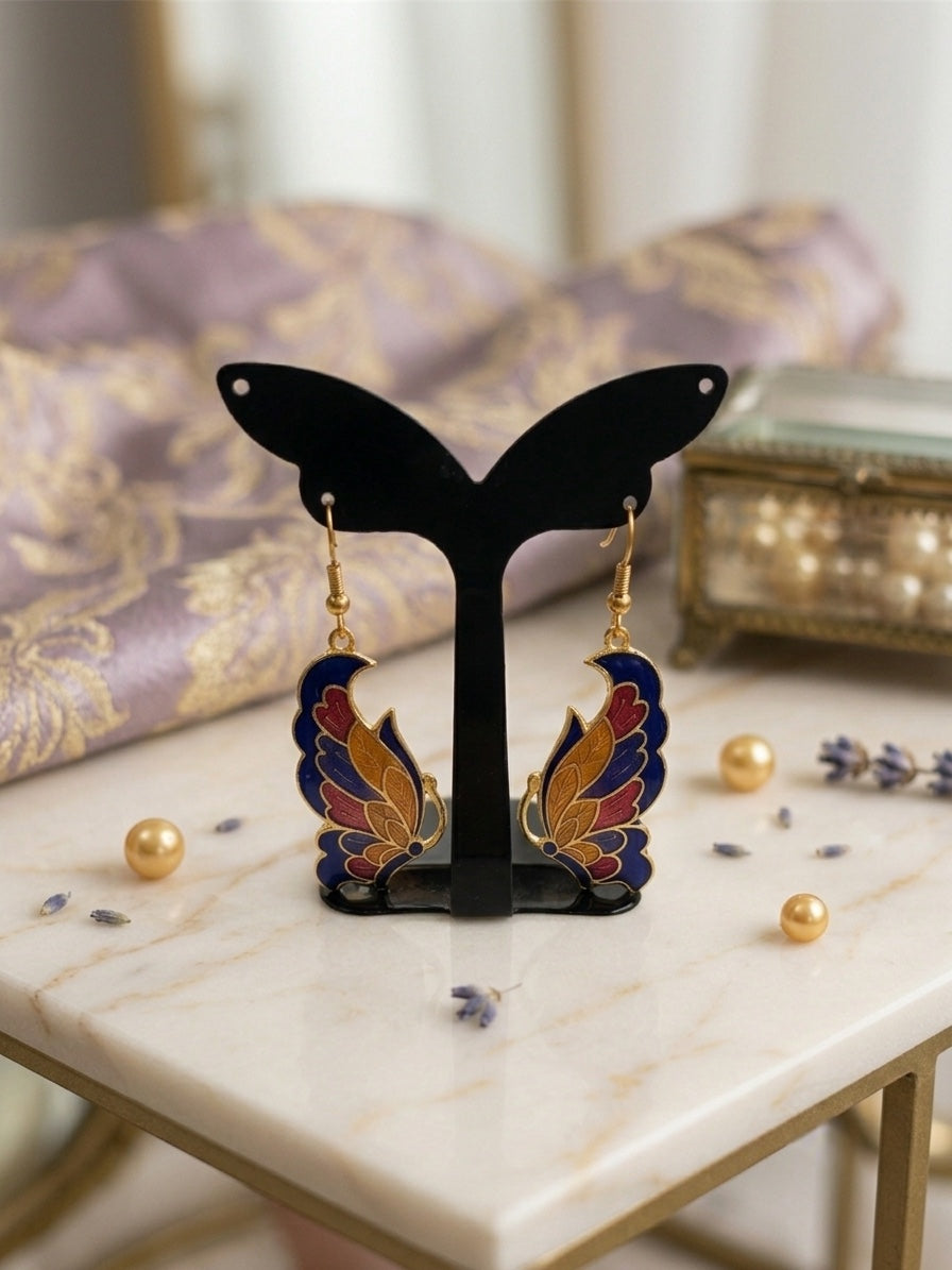 Boucles d'oreilles en cloisonné de Chine : panda, papillons, paon