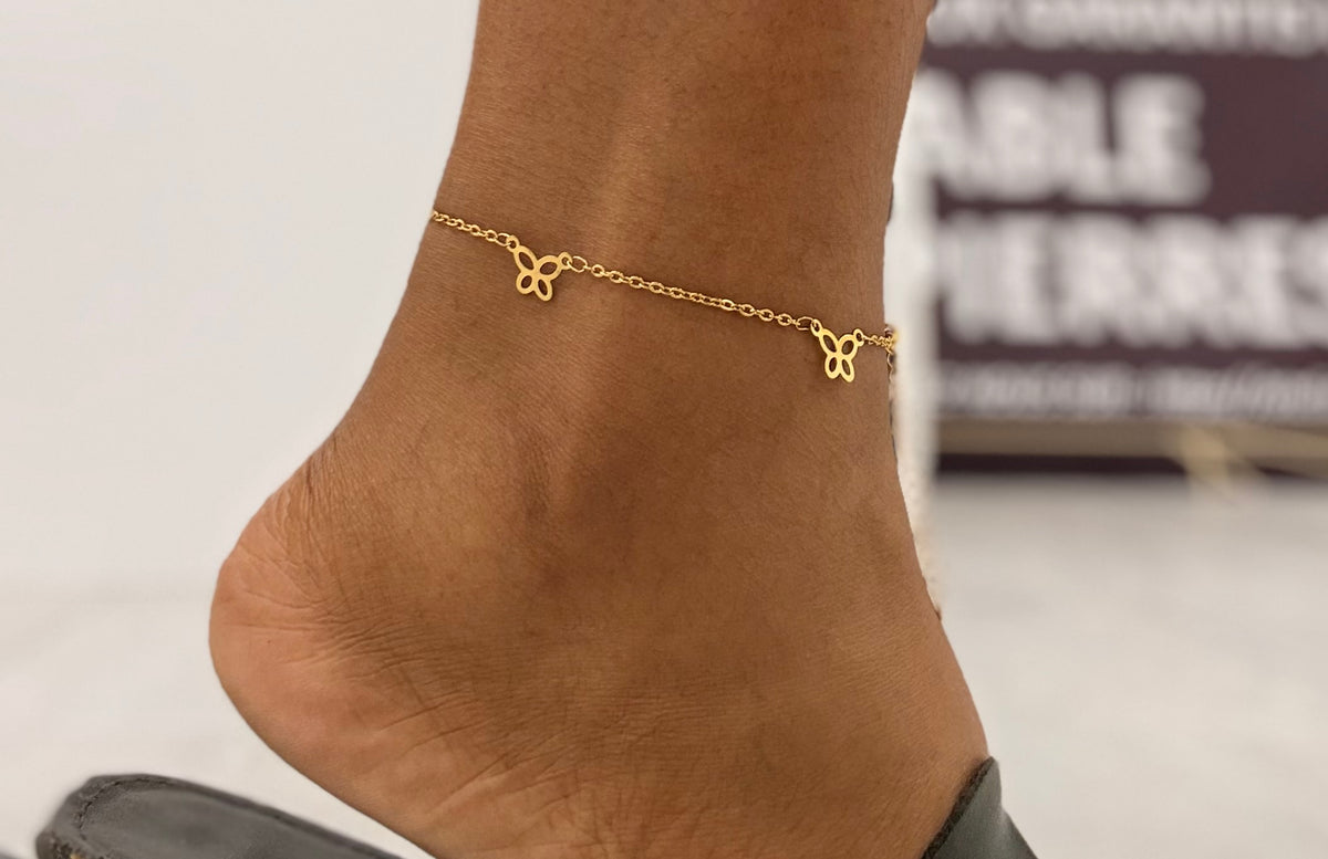 Chaîne de cheville papillon dorée en acier inoxydable