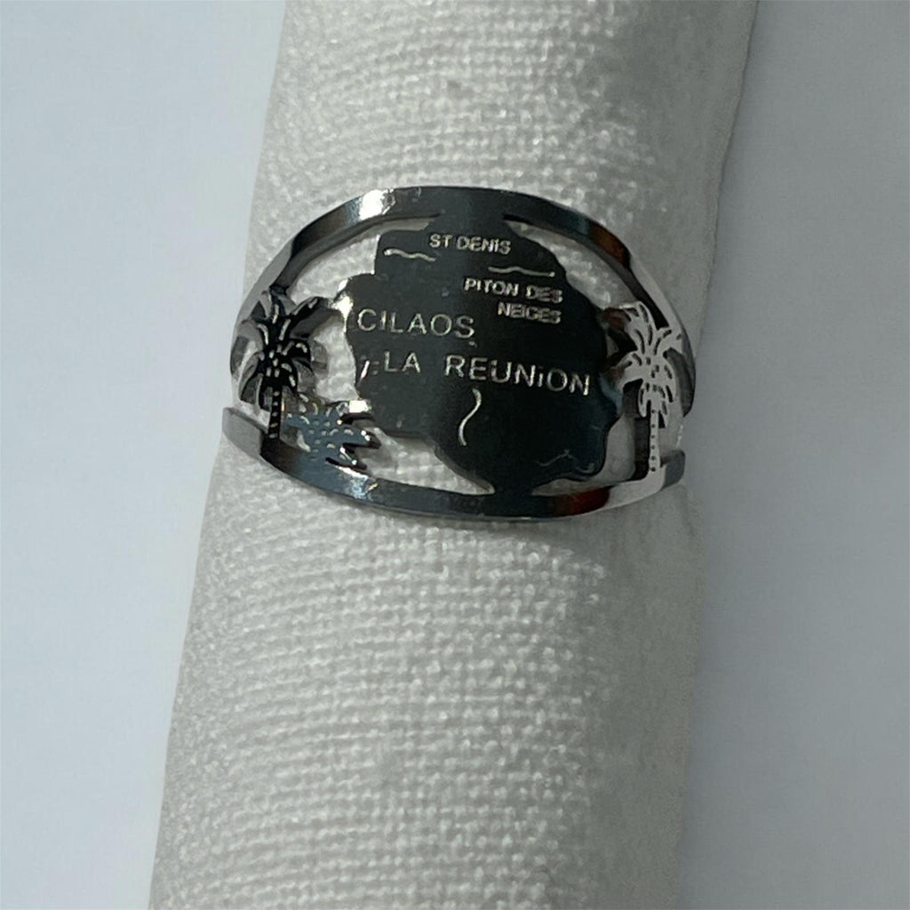 Bague réglable île de La Réunion en acier inoxydable