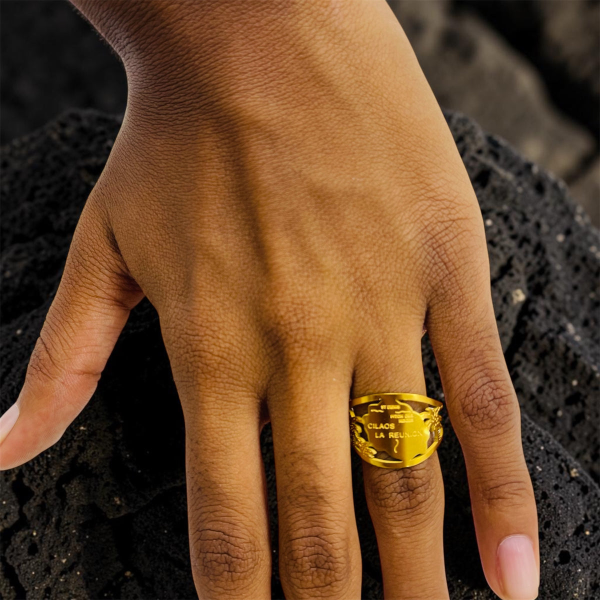 Bague réglable île de La Réunion en acier inoxydable