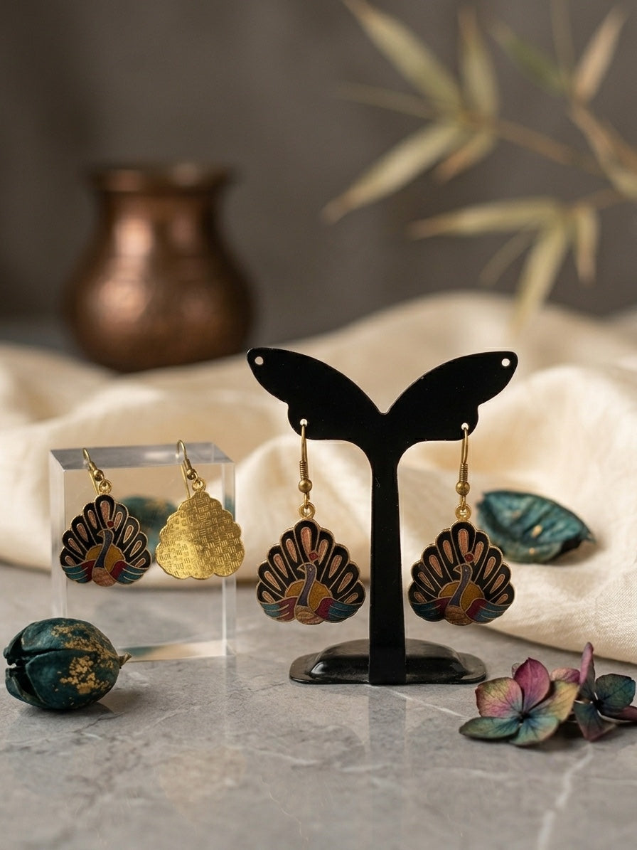 Boucles d'oreilles en cloisonné de Chine : panda, papillons, paon