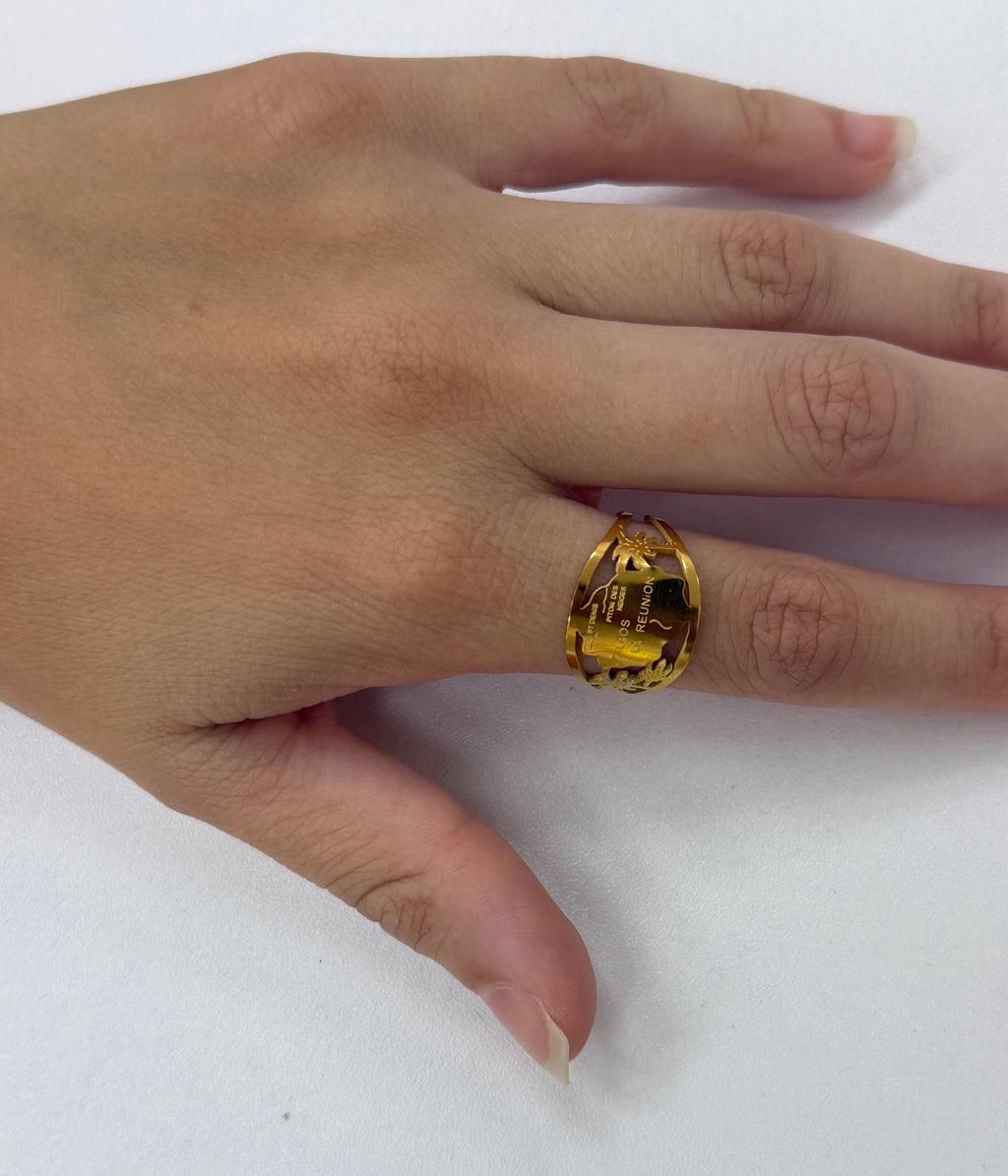 Bague réglable île de La Réunion en acier inoxydable