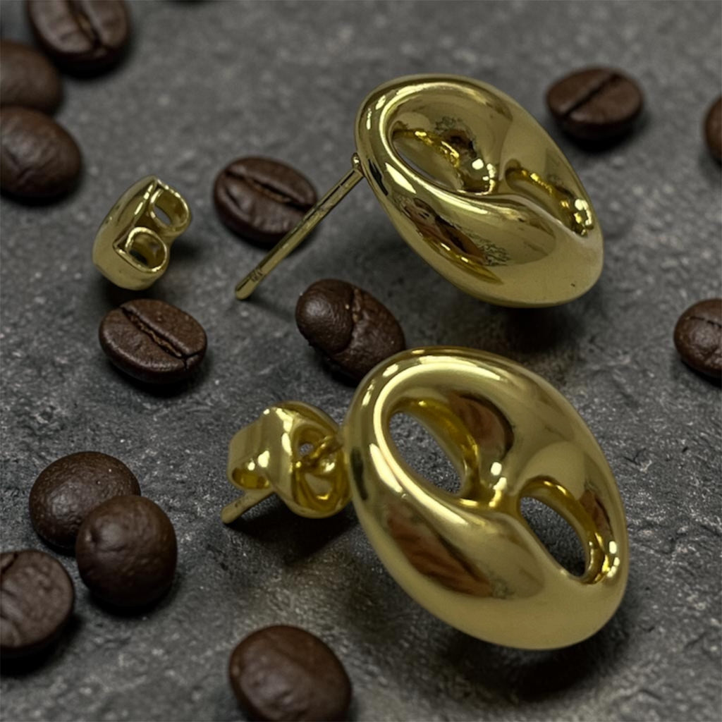 Boucles d'oreilles clou grain de café en acier inoxydable