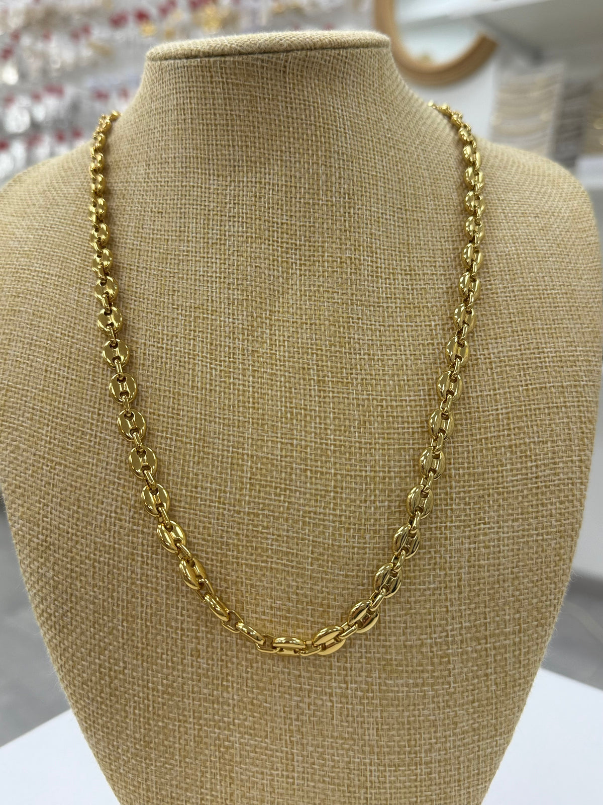 Collier chaîne maille grain de café en acier inoxydable
