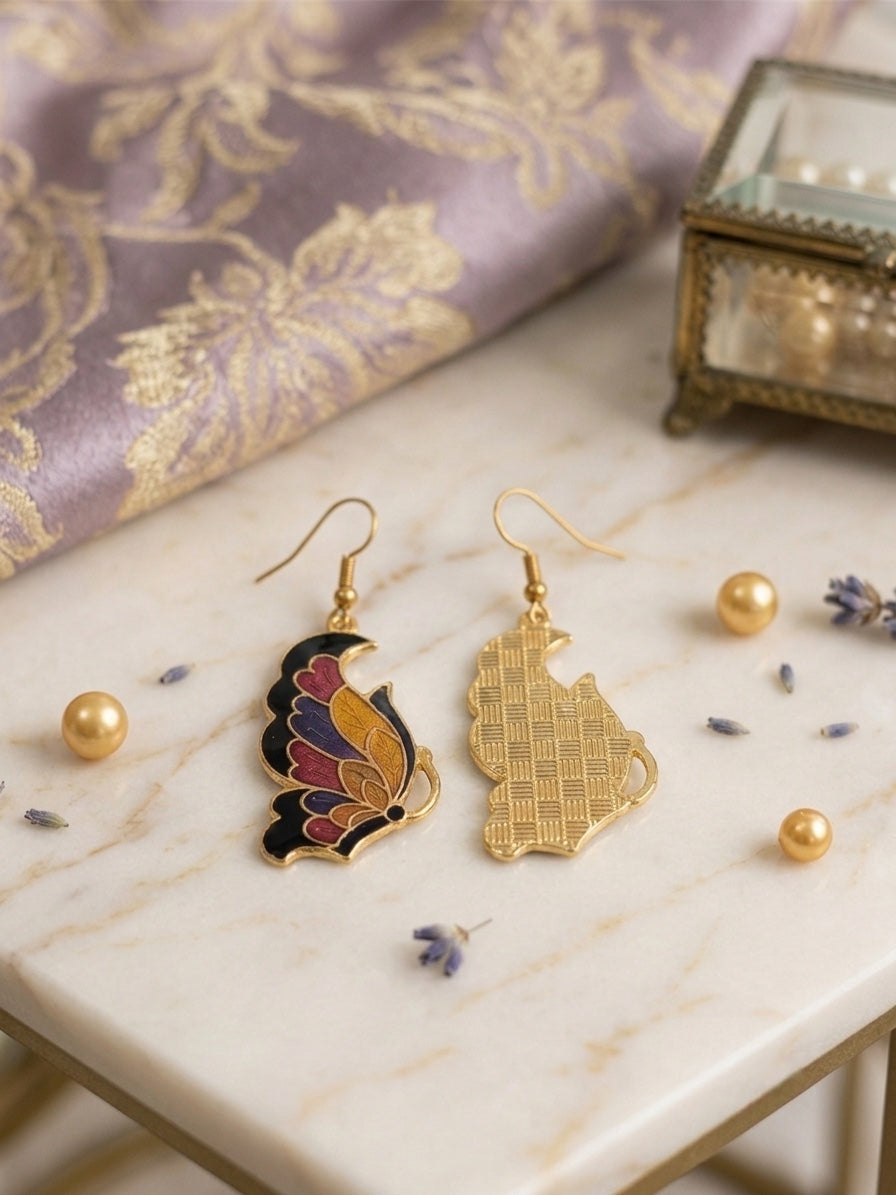 Boucles d'oreilles en cloisonné de Chine : panda, papillons, paon