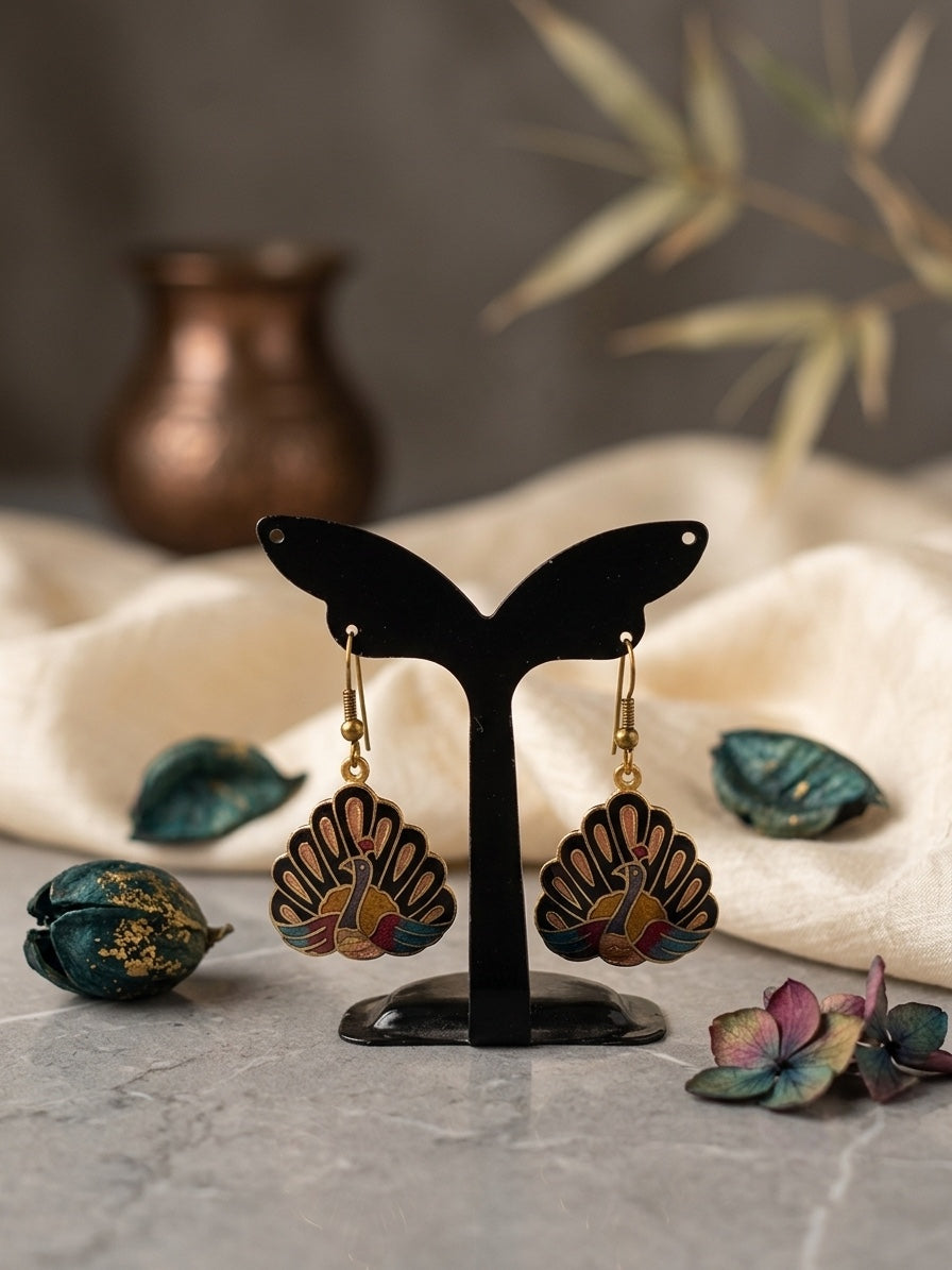 Boucles d'oreilles en cloisonné de Chine : panda, papillons, paon