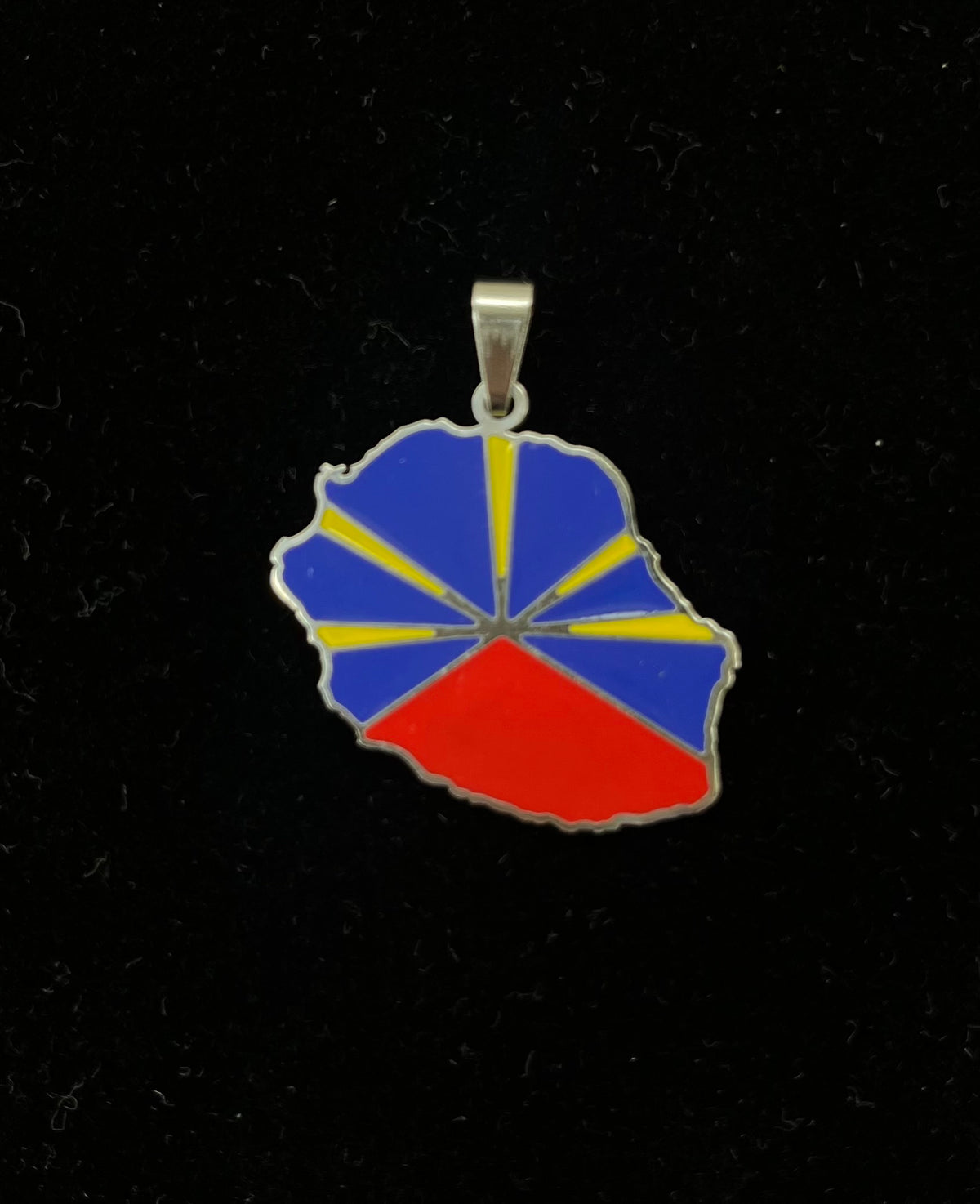 Pendentif carte de La Réunion colorée en acier inoxydable