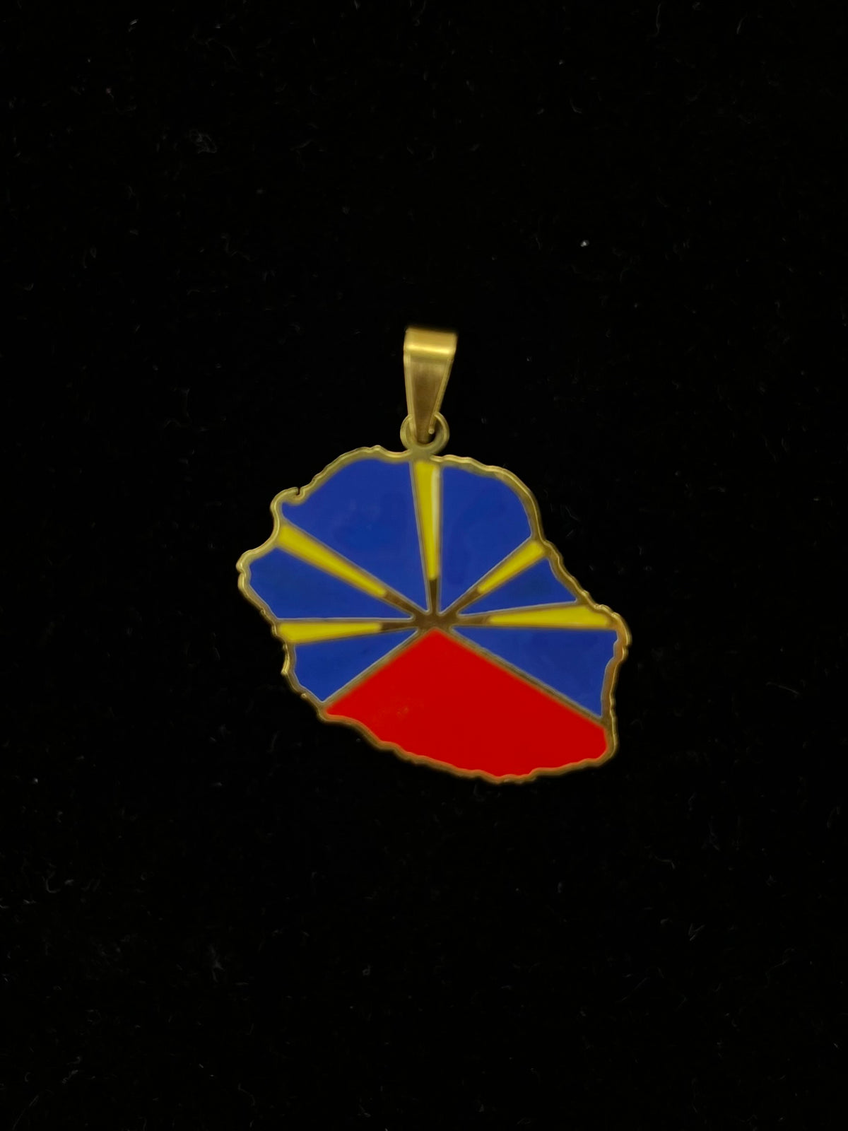 Pendentif carte de La Réunion colorée en acier inoxydable