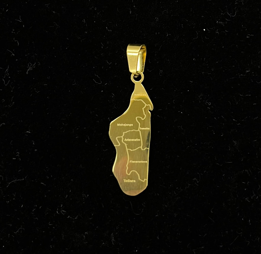 Pendentif carte de Madagascar en acier inoxydable