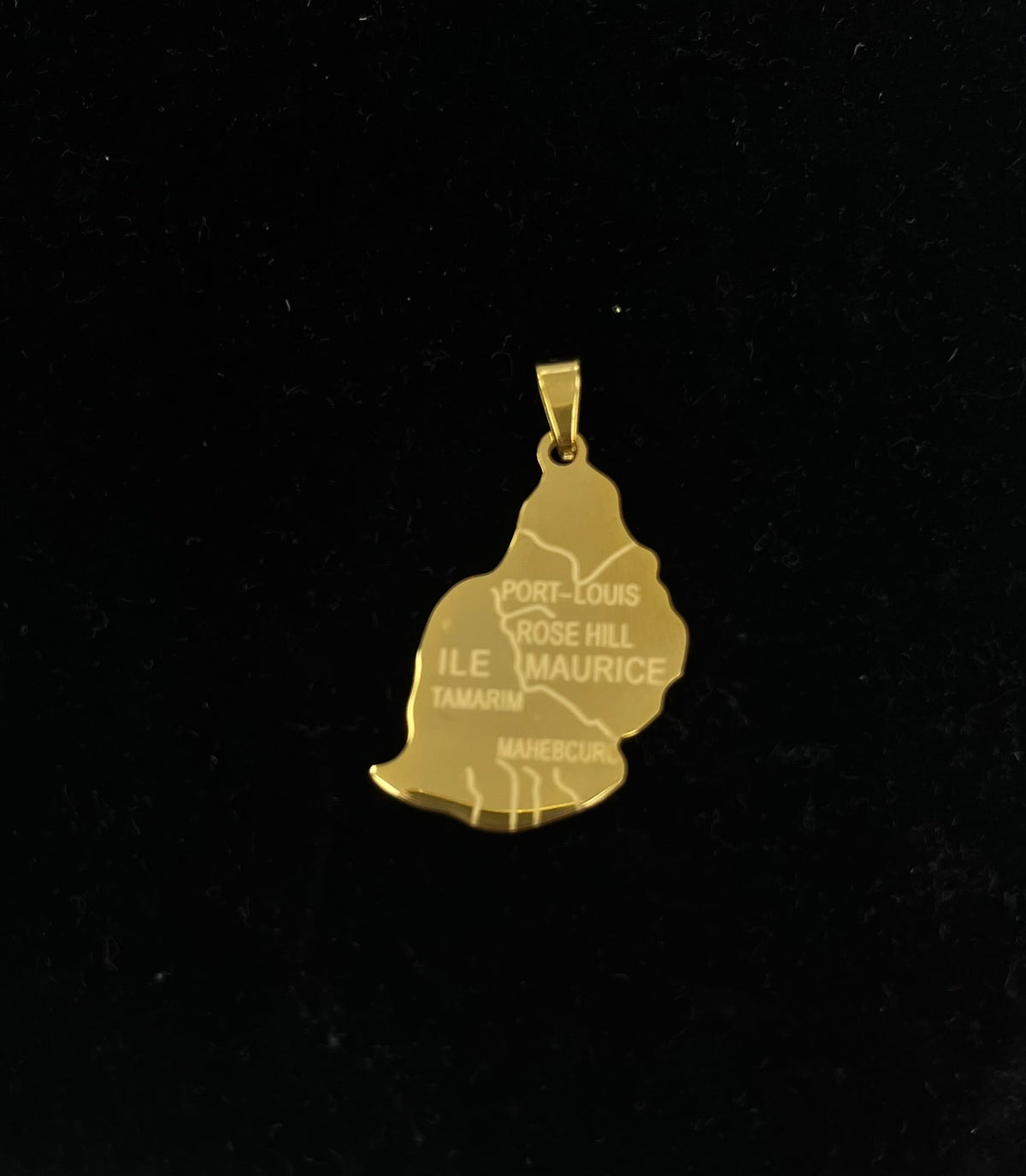 Pendentif carte de l'île Maurice en acier inoxydable