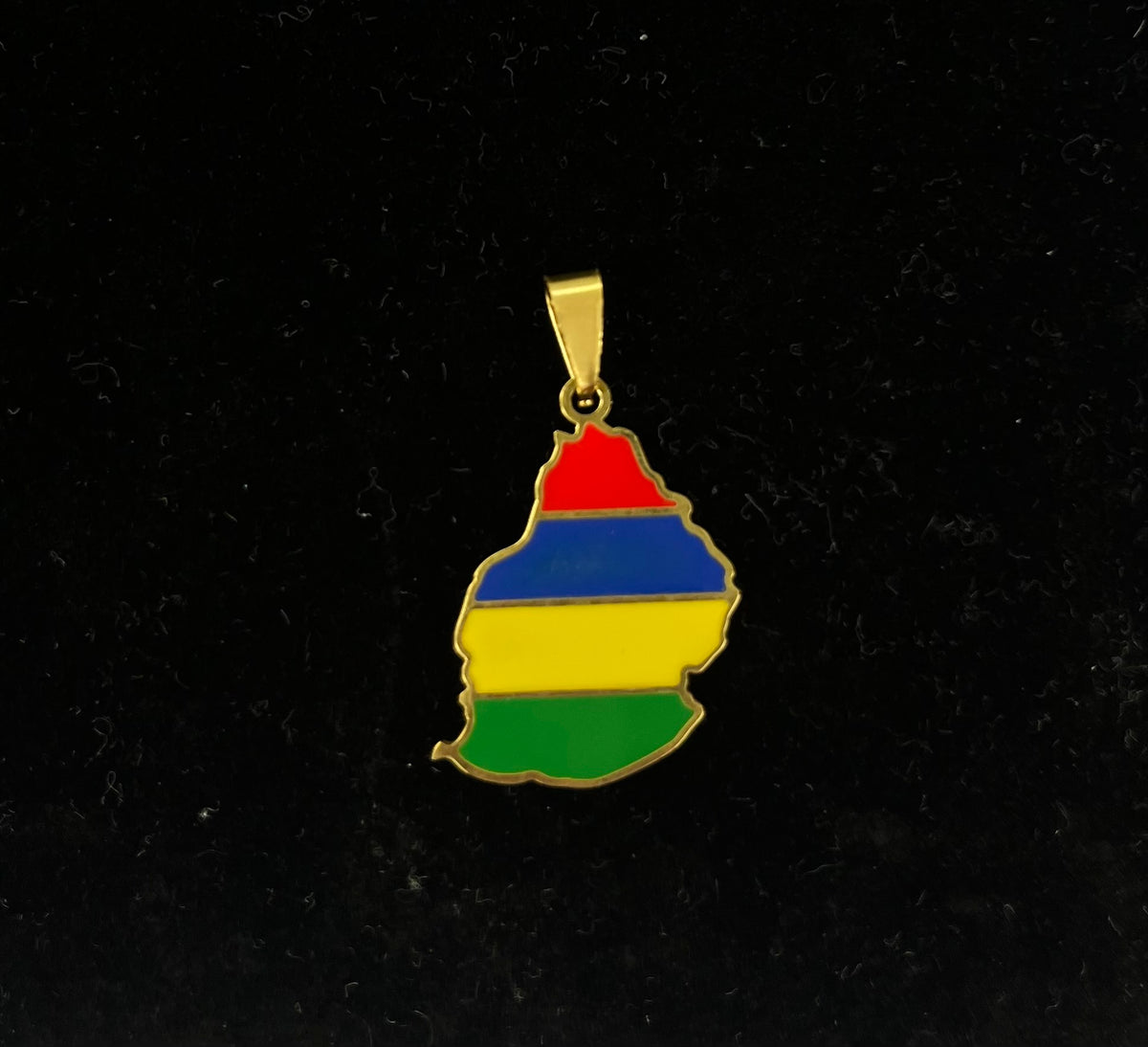 Pendentif carte de l'île Maurice colorée en acier inoxydable