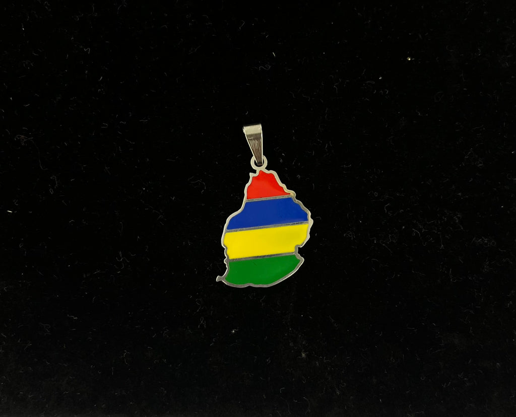 Pendentif carte de l'île Maurice colorée en acier inoxydable