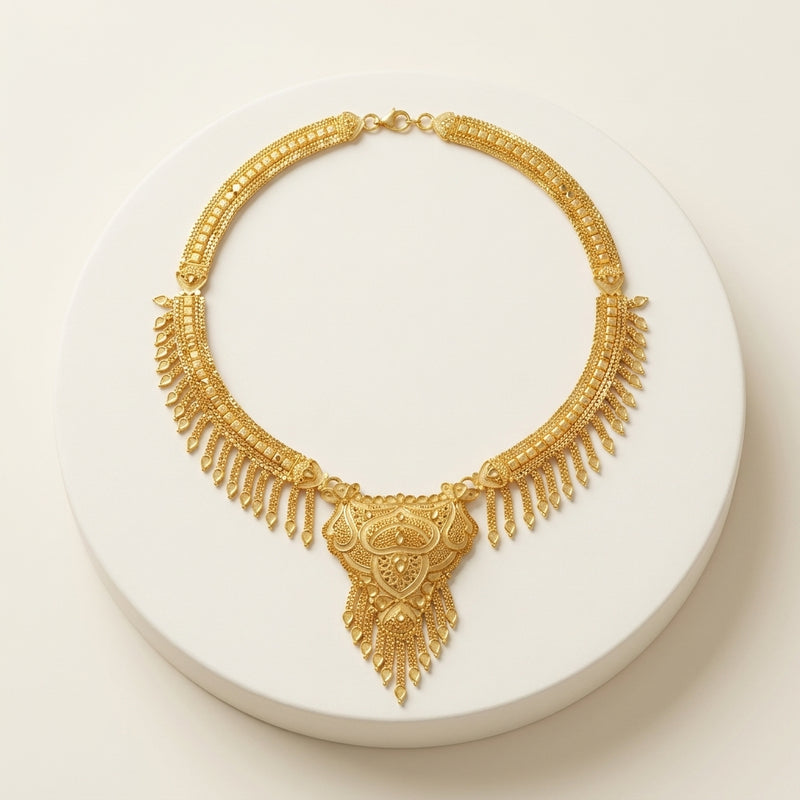 Parure collier indienne en filigrane doré traditionnel - L'Arbre à Bijoux