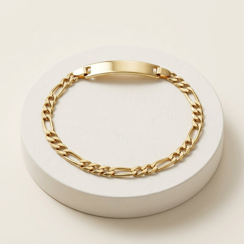 Bracelet maille figaro fin avec plaque centrale dorée - L'Arbre à Bijoux