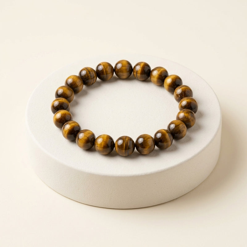 Bracelet en perles d'œil de tigre naturel chatoyant - L'Arbre à Bijoux