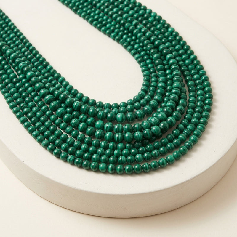 Collier de perles en malachite naturelle verte - L'Arbre à Bijoux