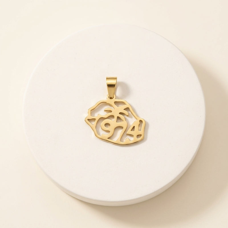 Pendentif carte découpée La Réunion 974 en acier inoxydable doré - L'Arbre à Bijoux