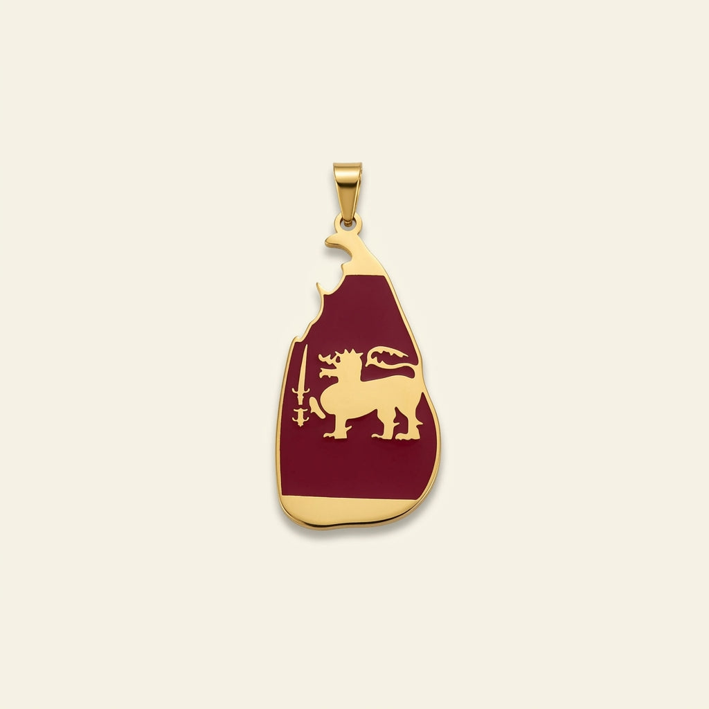 Pendentif carte et drapeau du Sri Lanka, doré