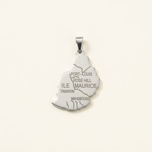 Pendentif carte de l'île Maurice en acier inoxydable