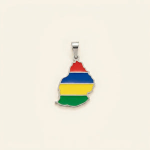 Pendentif carte de l'île Maurice colorée en acier inoxydable