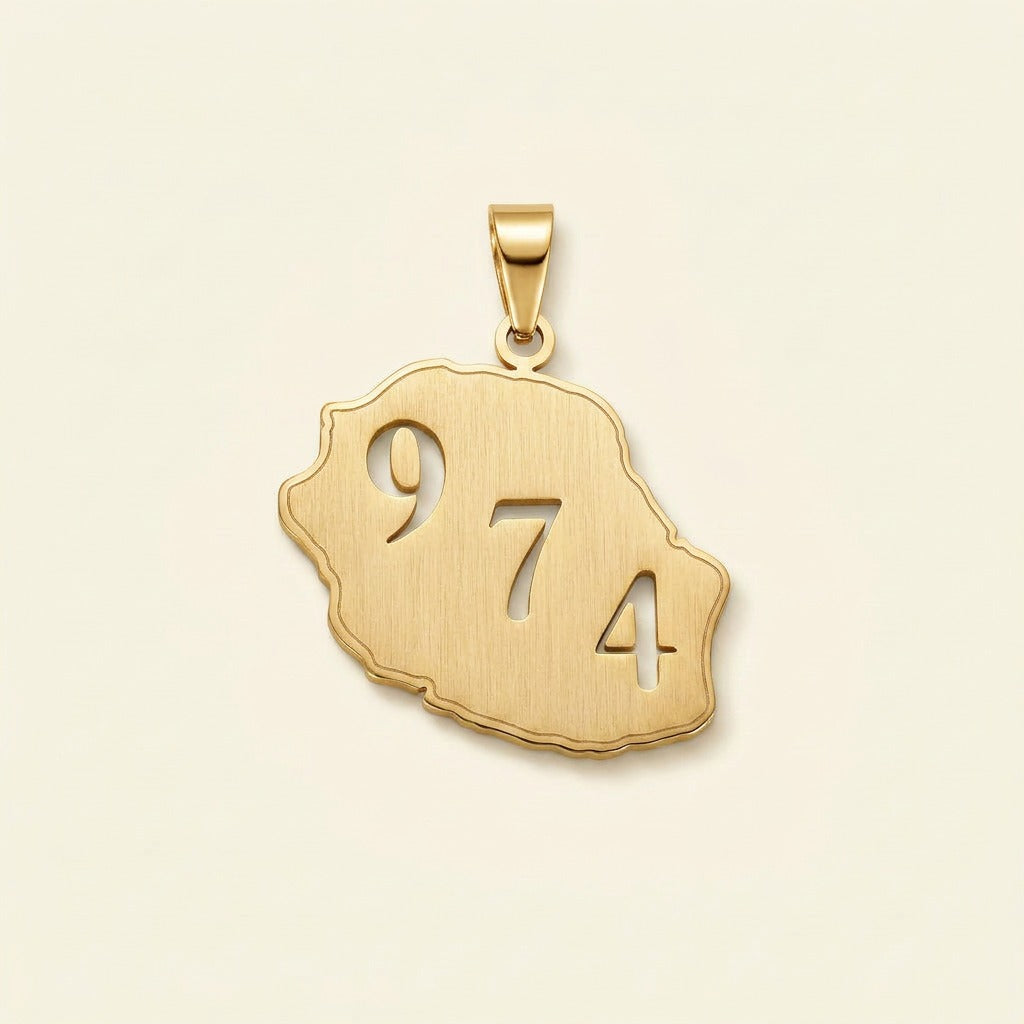 Pendentif Réunion 974 en acier inoxydable, doré