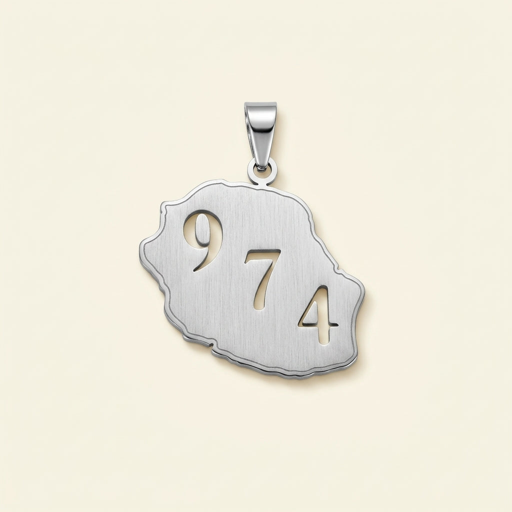 Pendentif Réunion 974 en acier inoxydable, argenté