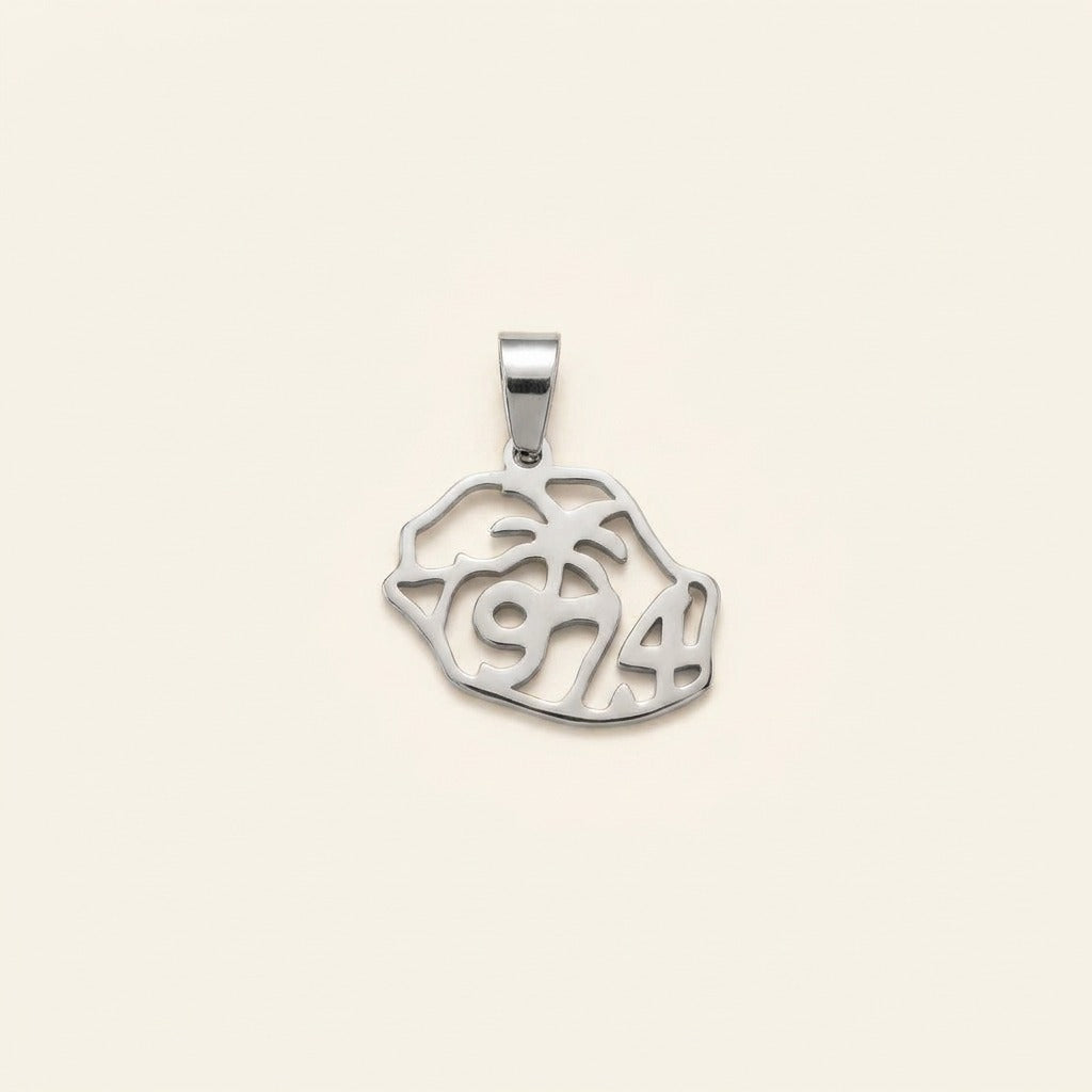 Pendentif Réunion 974 découpé en acier inoxydable, argenté