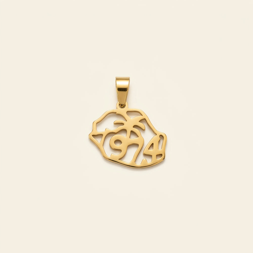 Pendentif Réunion 974 découpé en acier inoxydable, doré