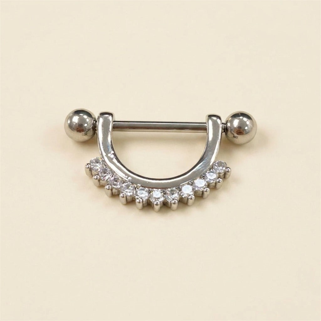Piercing téton couronne en oxyde de zirconium, argenté