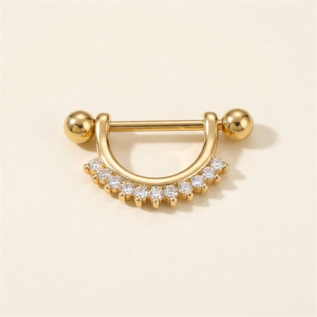 Piercing téton couronne en oxyde de zirconium, doré