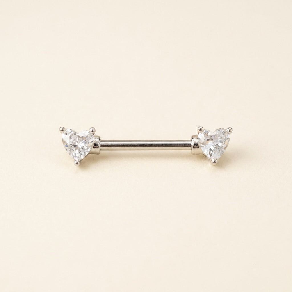 Piercing téton doré cœur en oxyde de zirconium, argenté