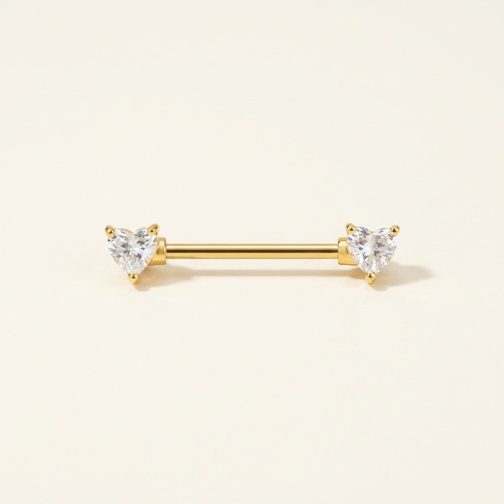 Piercing téton doré cœur en oxyde de zirconium, doré